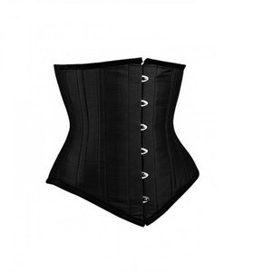 Black Satin Gothic Burlesque Costume LONG Underbust Plus Size Corset Waist Training - CorsetsNmore