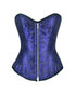 Blue Brocade Double Bone Plus Size Overbust Corset Waist Training Gothic Costume