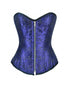 Blue Brocade Double Bone Overbust Corset Waist Training Gothic Costume Top