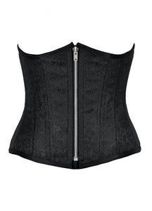 Plus Size Black Brocade Front Zipper Double Bone Underbust Corset Steampunk Costume