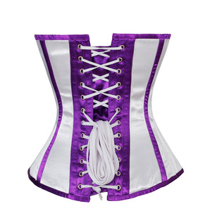 White Satin Purple Stripes Gothic Overbust Corset Waist Training