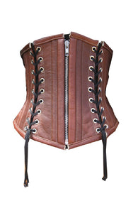 Brown Real Leather Plus Size Black Lacing Gothic Underbust Corset Waist Training