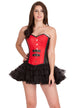 Red Black Leather Gothic Steampunk Plus Size Overbust Corset Waist Training With Tissue Tutu Skirt Dress