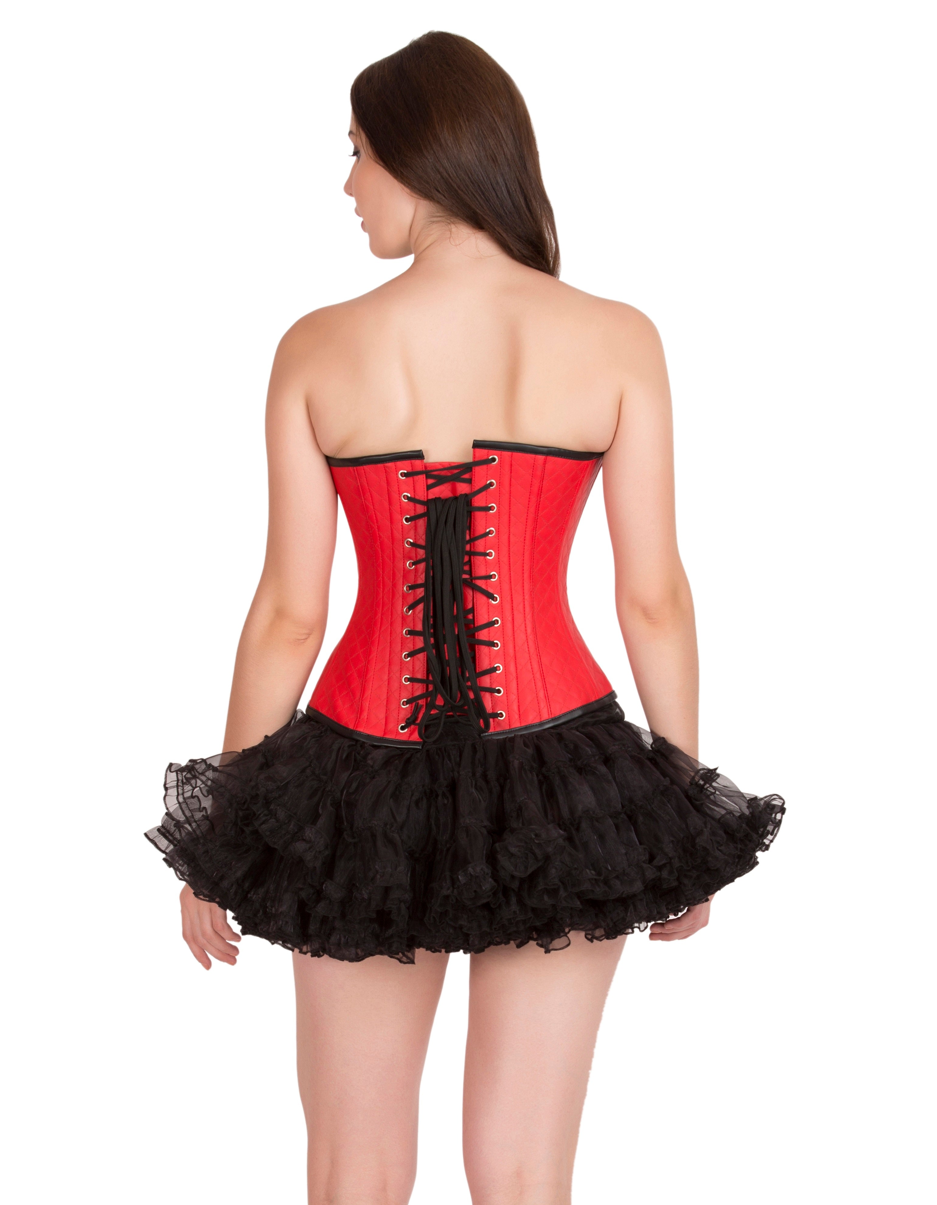 Red Black Leather Plus Size Overbust Corset with Tutu Skirt – CorsetsNmore