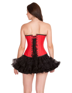 Red Black Leather Gothic Steampunk Plus Size Overbust Corset Waist Training With Tissue Tutu Skirt Dress