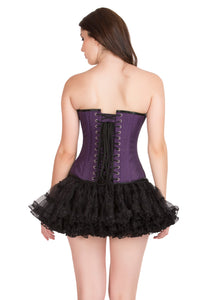 Purple Cotton Black Satin Piping Gothic Overbust Plus Size Corset Waist Training Burlesque Costume Dress