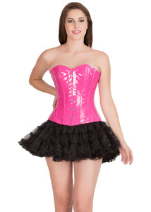 Pink PVC Leather Gothic Corset Burlesque Bustier Waist Training Overbust Corset Top for Women
