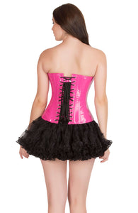 Pink PVC Leather Gothic Corset Burlesque Bustier Waist Training Overbust Corset Top for Women