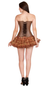 Brown Leather Zipper Gothic Overbust Plus Size Corset Waist Training Burlesque Costume Bustier Dress