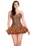 Brown Leather Zipper Gothic Overbust Plus Size Corset Waist Training Burlesque Costume Bustier Dress