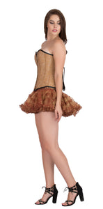 Printed Brown Leather Black Piping Gothic Plus Size Corset Waist Training Steampunk Costume Dress