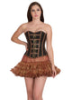 Black Brocade Brown Leather Strips Gothic Corset Steampunk Waist Training Bustier Overbust Top - CorsetsNmore