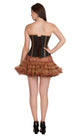 Plus Size Black Brocade Brown Leather Strips Steampunk Overbust Corset Waist Training Bustier Top With Tissue Tutu Skirt Dress