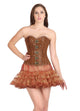 Printed Brown Soft Leather Gothic Plus Size Steampunk Overbust Corset Waist Training Bustier And Tissue Tutu Skirt Corset Dress