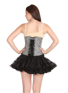 Black White Faux Leather Animal Print Underbust Plus Size Corset Waist Shaper Steampunk Costume Dress - CorsetsNmore