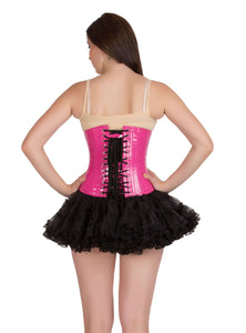 Plus Size Pink PVC Leather Gothic Burlesque Waist Training Bustier Underbust Corset Top