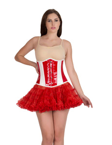 Plus Size Red And White PVC Leather Gothic Steampunk Waist Training Bustier Valentine  Underbust Corset Top