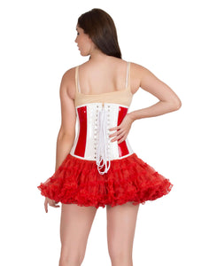 Plus Size Red And White PVC Leather Gothic Steampunk Waist Training Bustier Valentine  Underbust Corset Top