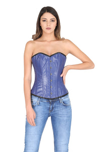 Plus Size Blue Faux Leather Gothic Steampunk Overbust Corset Waist Cincher Bustier Top