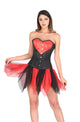 Red Black Satin Gothic Burlesque Corset Waist Cincher Bustier Net Skirt Overbust Dress-