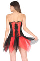 Red Black Satin Burlesque Plus Size Overbust Corset Waist Cincher Bustier With Net Skirt Dress