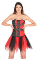 Red Black Satin Leather Gothic Steampunk Waist Cincher Bustier Net Skirt Overbust Corset Dress-