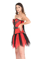 Red Black Satin Leather Gothic Steampunk Waist Cincher Bustier Net Skirt Overbust Corset Dress-