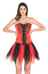 Red Satin Black Handmade Sequins Gothic Burlesque Corset Waist Cincher Bustier Net Skirt Overbust Dress