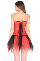 Plus Size Red Satin Black Handmade Sequins Overbust Corset Burlesque Costume Waist Cincher Bustier Net Skirt