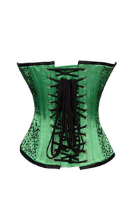 Plus Size Green Satin Black Sequins Gothic Burlesque Corset Waist Training Overbust