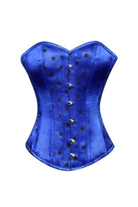 Plus Size Blue Satin Stars Print Gothic Burlesque Corset Waist Training Overbust