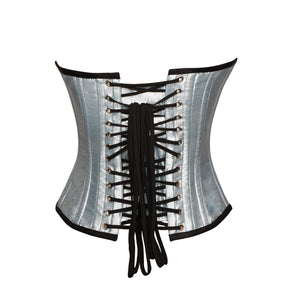 Plus Size Silver Silk Leather Belt Gothic Overbust Corset Waist Training Burlesque Costume