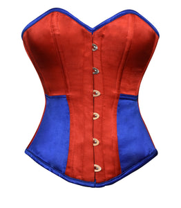 Plus Size Red Blue Satin Gothic Overbust Corset Waist Training Bustier Burlesque Costume