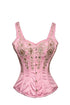 Pink Satin Silver Sequins Shoulder Straps Gothic Corset Waist Training Overbust