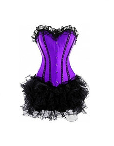 Purple Satin Black Tissue Tutu Skirt Overbust Plus Size Corset Costume Waist Training