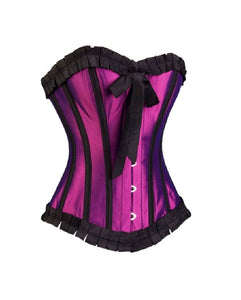 Purple Satin Black Frill Goth Retro Overbust Plus Size Corset Burlesque Costume