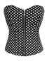 Black And White Polka Dot Satin Zipper Goth Overbust Corset Waist Training Burlesque Costume