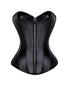 Black Leather Zipper Overbust Corset Waist Training Steampunk Costume