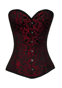 Red And Black Brocade corsets Full Steel Bone Overbust Bustier Back Lacing Top