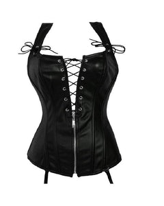 Black Faux Leather Zipper And Lacing Overbust Plus Size Corset Waist Training - CorsetsNmore