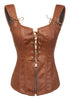 Brown Faux Leather Zipper N Lacing Overbust Corset Gothic Costume