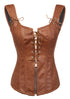 Brown Faux Leather Zipper N Lacing Overbust Plus Size Corset Gothic Costume