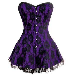 Plus Size Purple Satin Net Gothic Overbust Corset Burlesque Costume