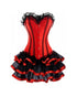 Red Satin Black Frill Tutu Skirt Overbust Plus Size Corset Waist Training Gothic Costume