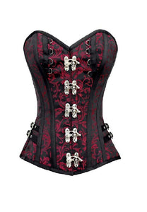 Red Black Brocade Leather Stripes Steampunk Overbust Plus Size Corset Waist Training