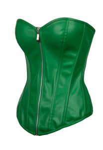 Green Leather Zipper Gothic Overbust Plus Size Corset Waist Trainer Steampunk Costume