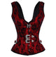 Red Satin Net Covered Shoulder Strap Gothic Burlesque Costume for Valentine Overbust Corset