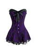 Plus Size Purple Satin Black Net And Frill Overbust Corset Gothic Waist Training
