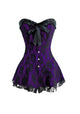 Purple Satin Black Net Frill Burlesque Corset Waist Training Overbust Gothic