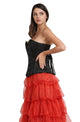 Black Satin Double Bone Burlesque Plus Size Overbust Corset Waist Training Bustier Frill Tissue LONG Skirt Dress - CorsetsNmore